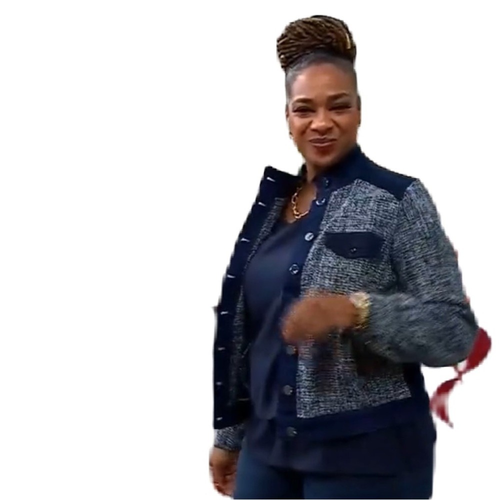 DG2 by Diane Gilman Mixed Media New Classic Stretch & Boucle Jacket- Indigo-L - Picture 7 of 8